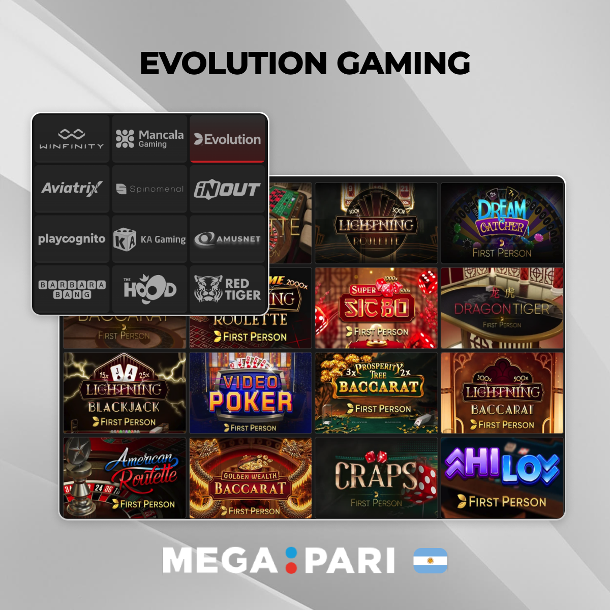 Proveedor de software Evolution Gaming y sus juegos en Megapari Argentina