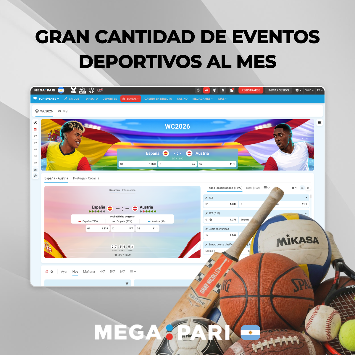 Gran variedad de eventos deportivos en la plataforma de apuestas Megapari, la más popular de Argentina.