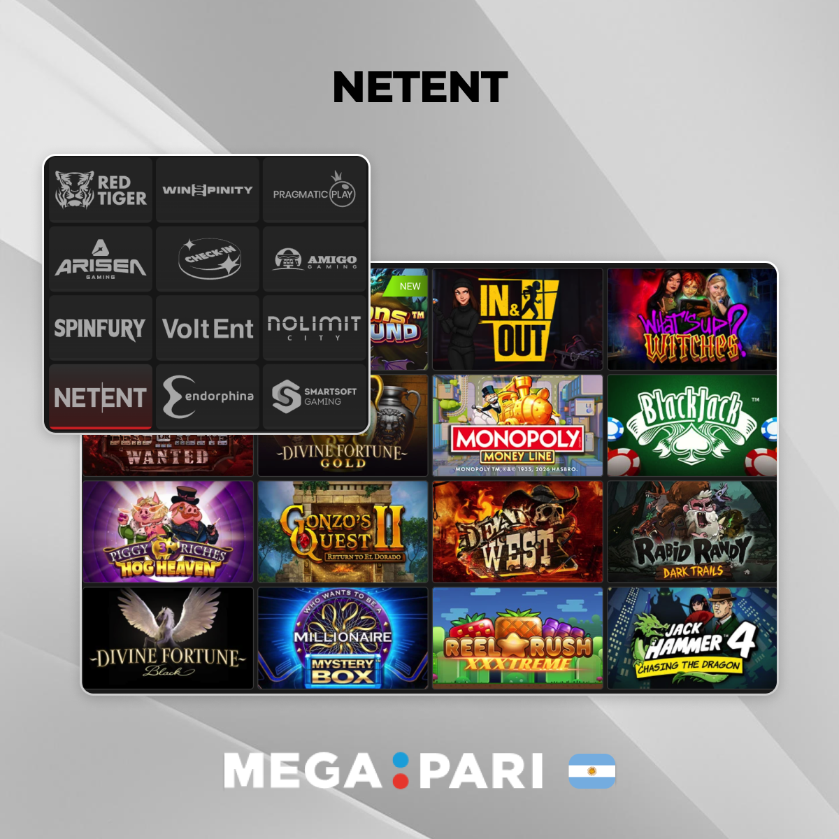Proveedor de software NetEnt y sus juegos en Megapari Argentina